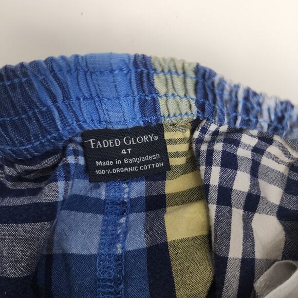 Faded Glory Blue Yellow White Plaid Shorts w/ Pockets Boys Toddler Size 4T - Picture 5 of 5